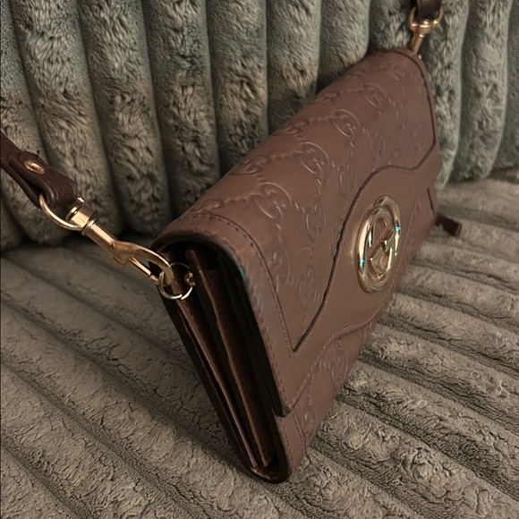 Gucci Vintage Bifold Long Wallet Crossbody Guccissima Embossed GG Leather 4-Way - Picture 9 of 17